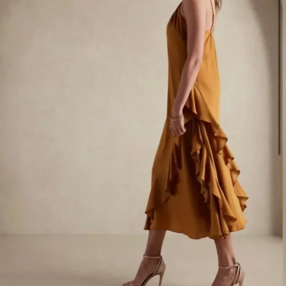 Banana Republic Ruffle Maxi Dress Golden Grass in L - Picture 2 of 10